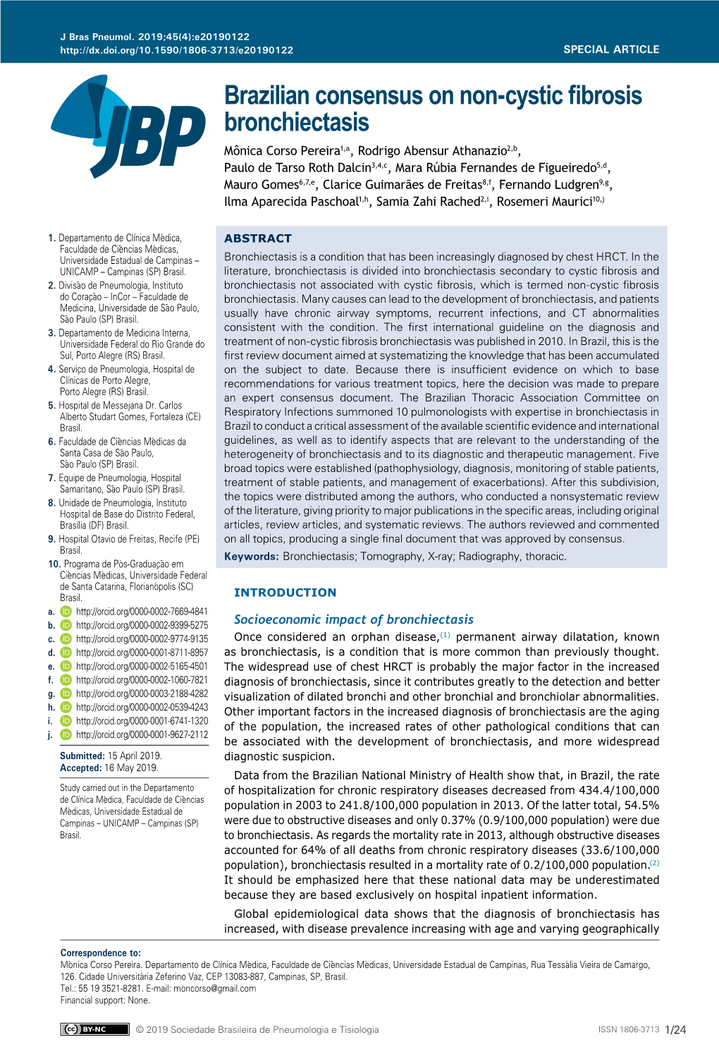 Brazilian Consensus on Non-Cystic Fibrosis Bronchiectasis