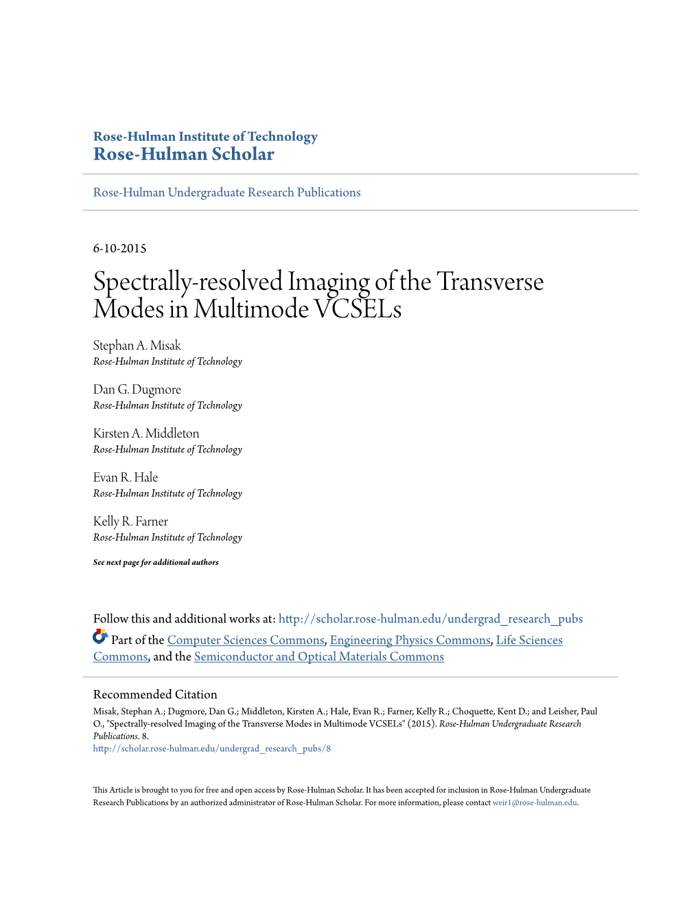 Spectrally-Resolved Imaging of the Transverse Modes in Multimode Vcsels Stephan A