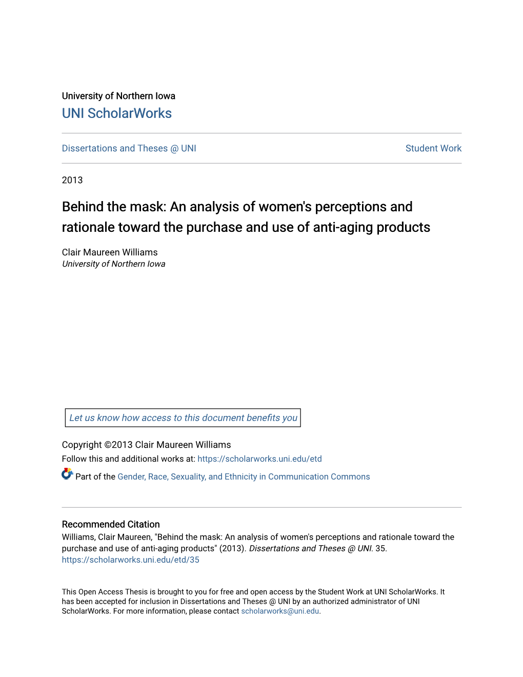 An Analysis of Women's Perceptions and Rationale Toward the Purchase and Use of Anti-Aging Products