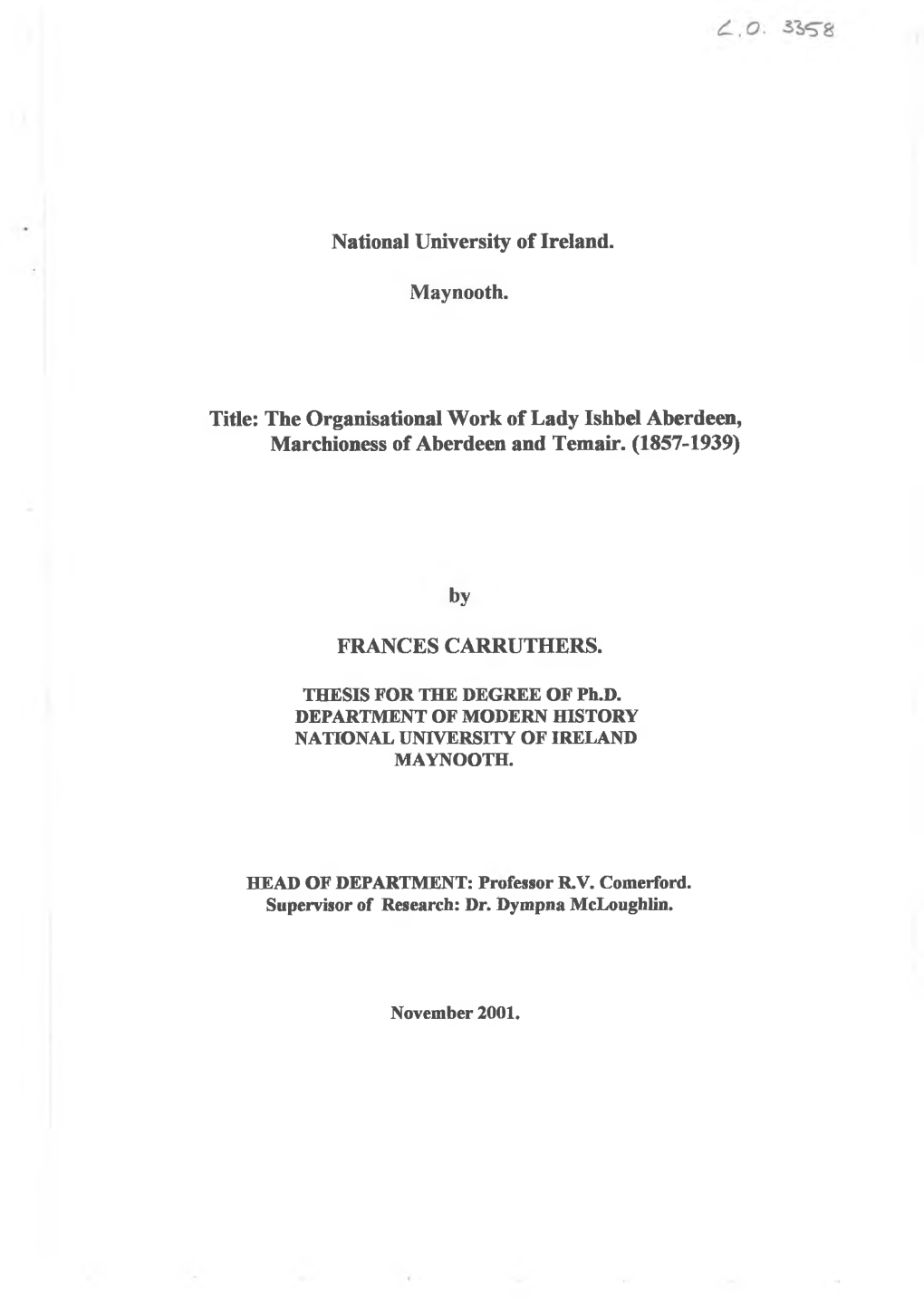 National University of Ireland. Maynooth. Title: the Organisational