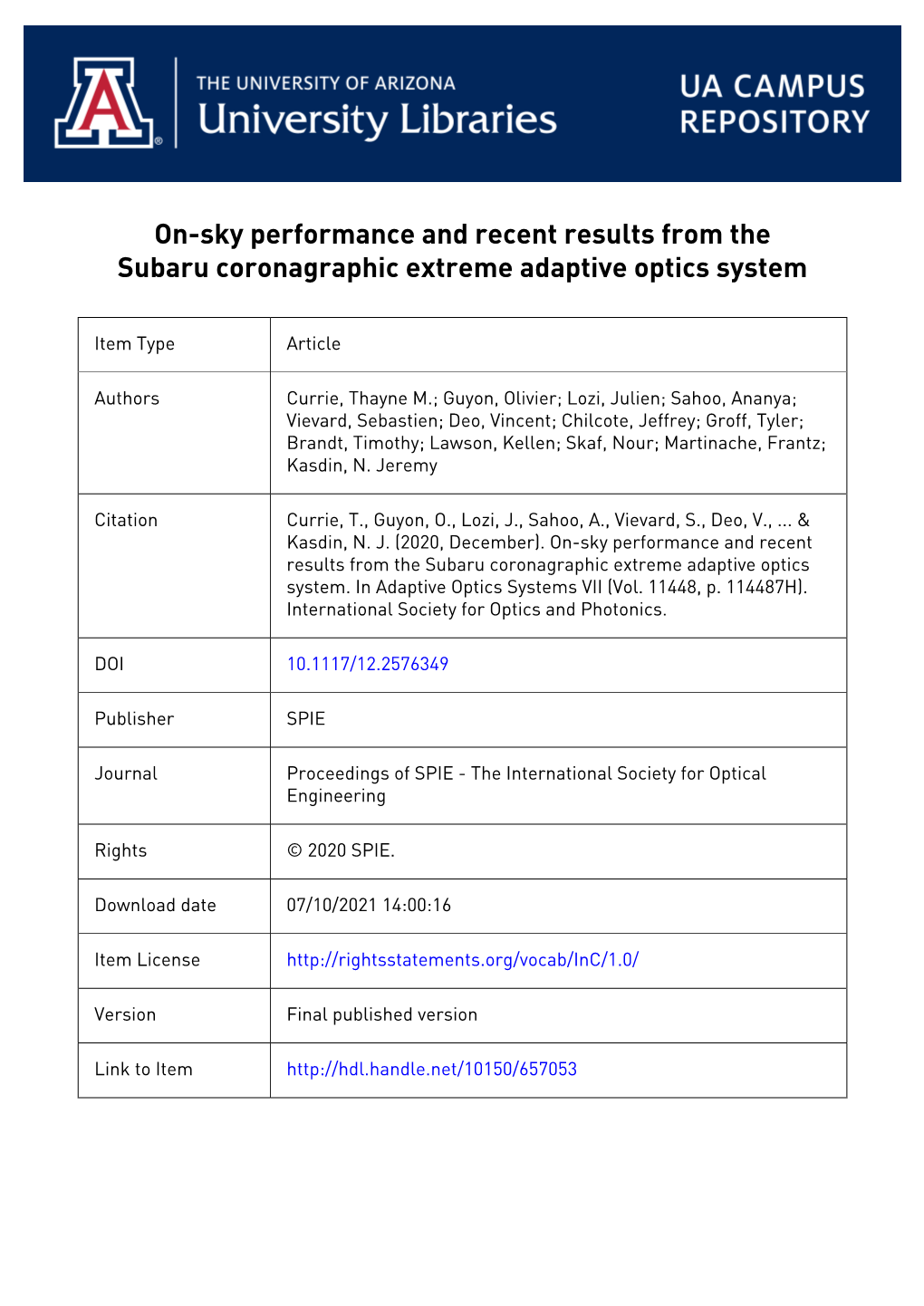 Proceedings of SPIE - the International Society for Optical Engineering