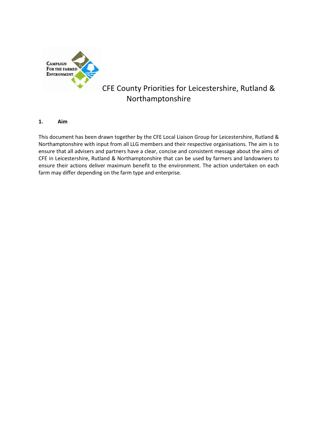 CFE County Priorities for Leicestershire, Rutland & Northamptonshire