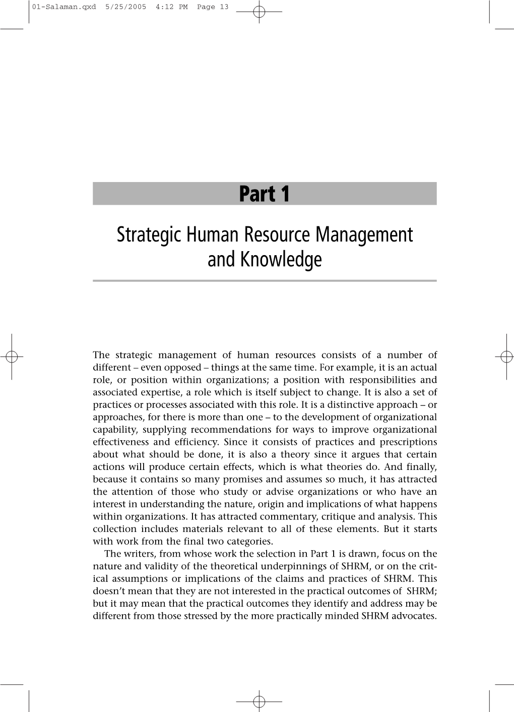 Part 1 Strategic Human Resource Management and Knowledge