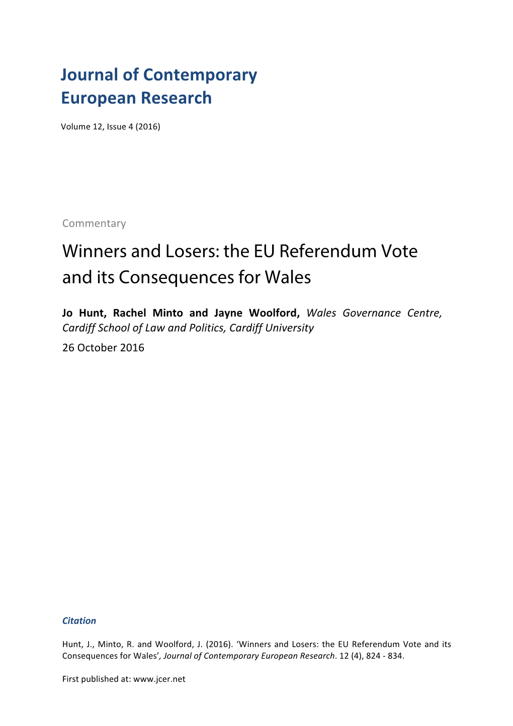 The EU Referendum Vote and Its Consequences for Wales
