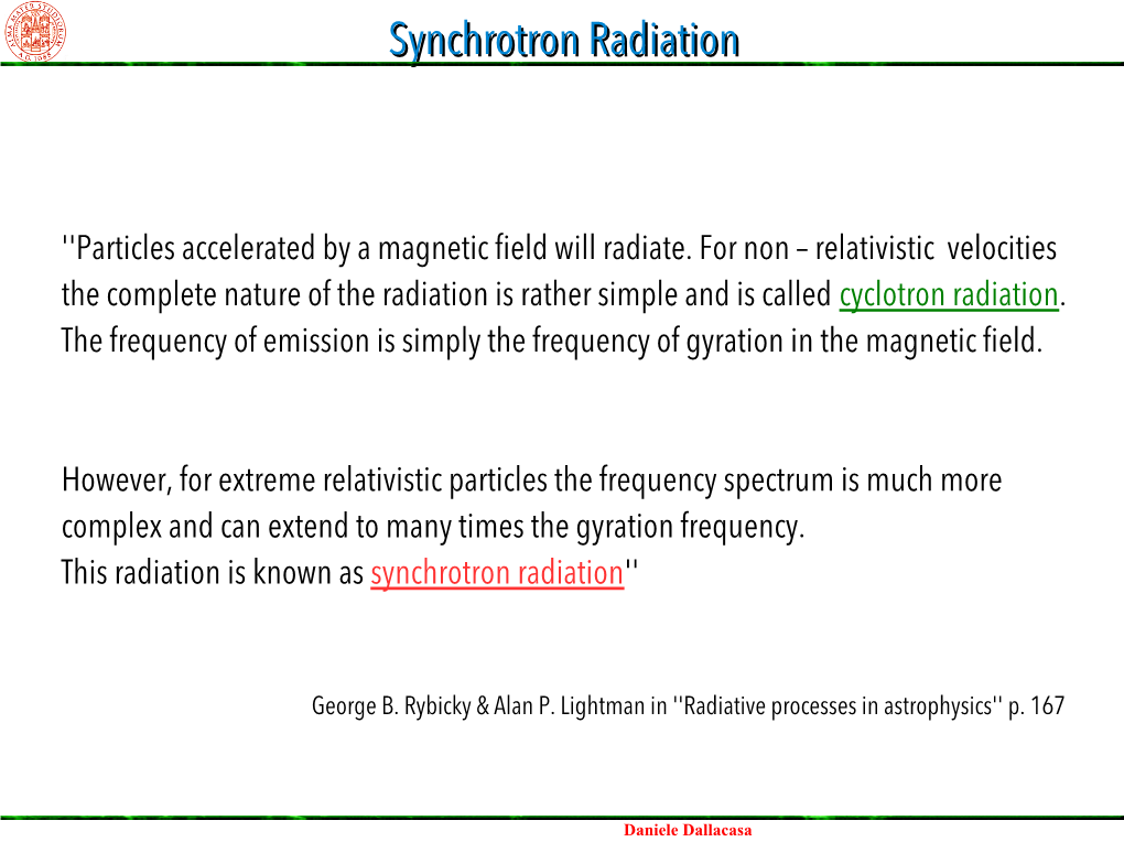 Synchrotron Radiationradiation