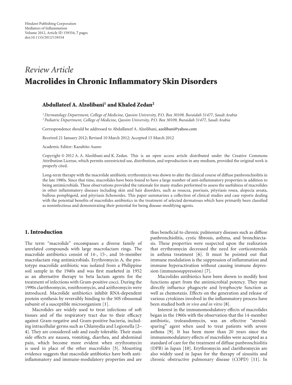 Macrolides in Chronic Inflammatory Skin Disorders