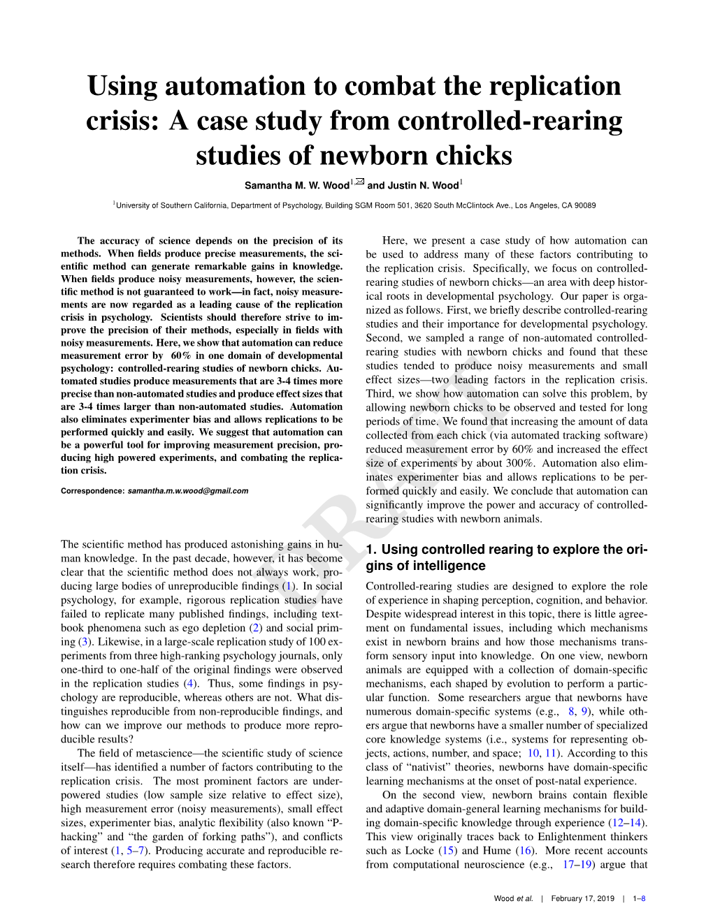 A Case Study from Controlled-Rearing Studies of Newborn Chicks Samantha M