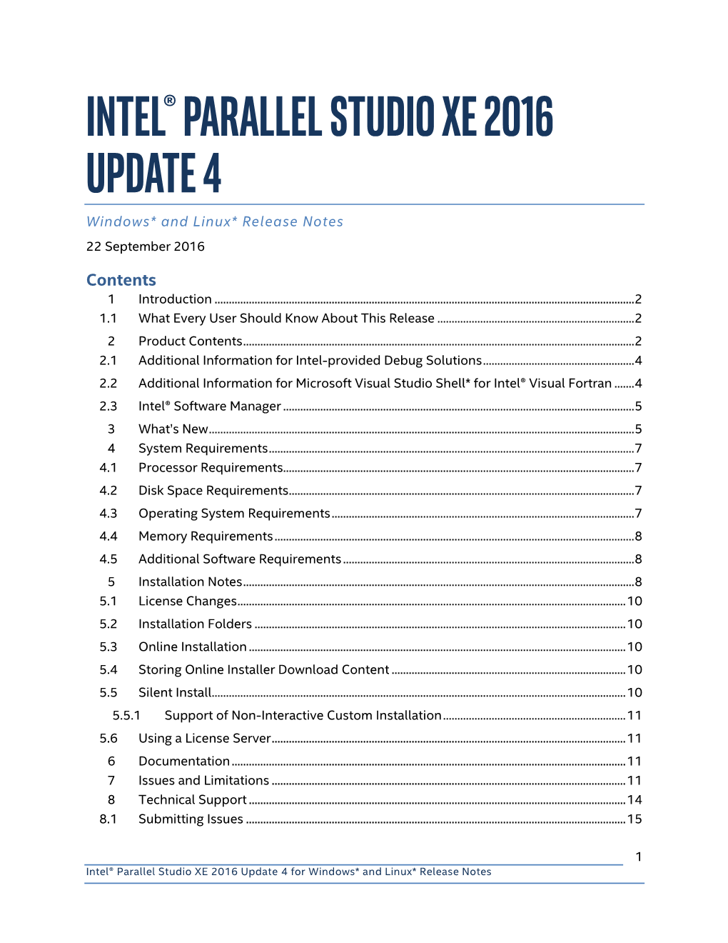 Intel® Parallel Studio XE 2016 Update 4 for Windows* and Linux* Release Notes