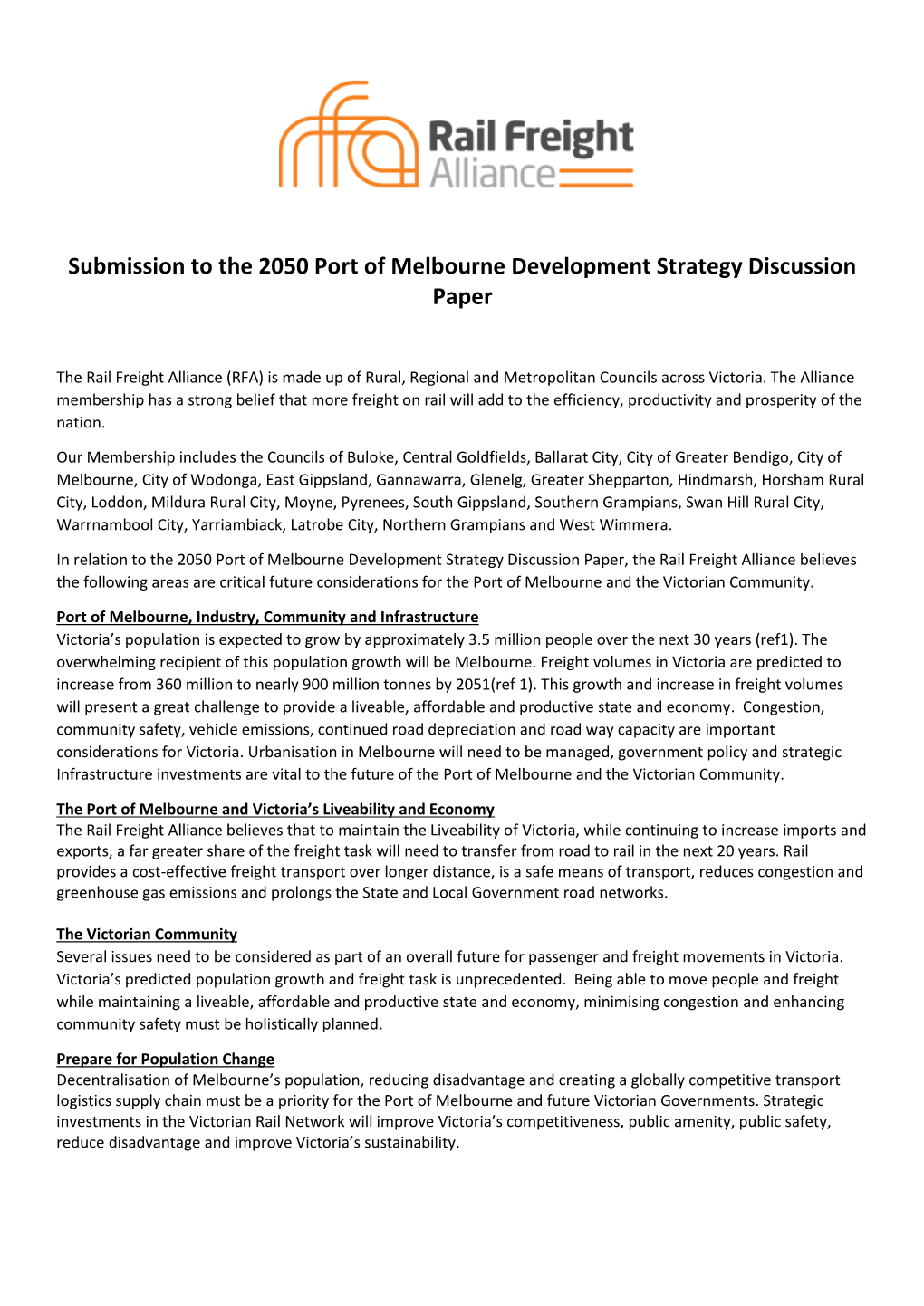 Submission to the 2050 Port of Melbourne Development Strategy Discussion Paper
