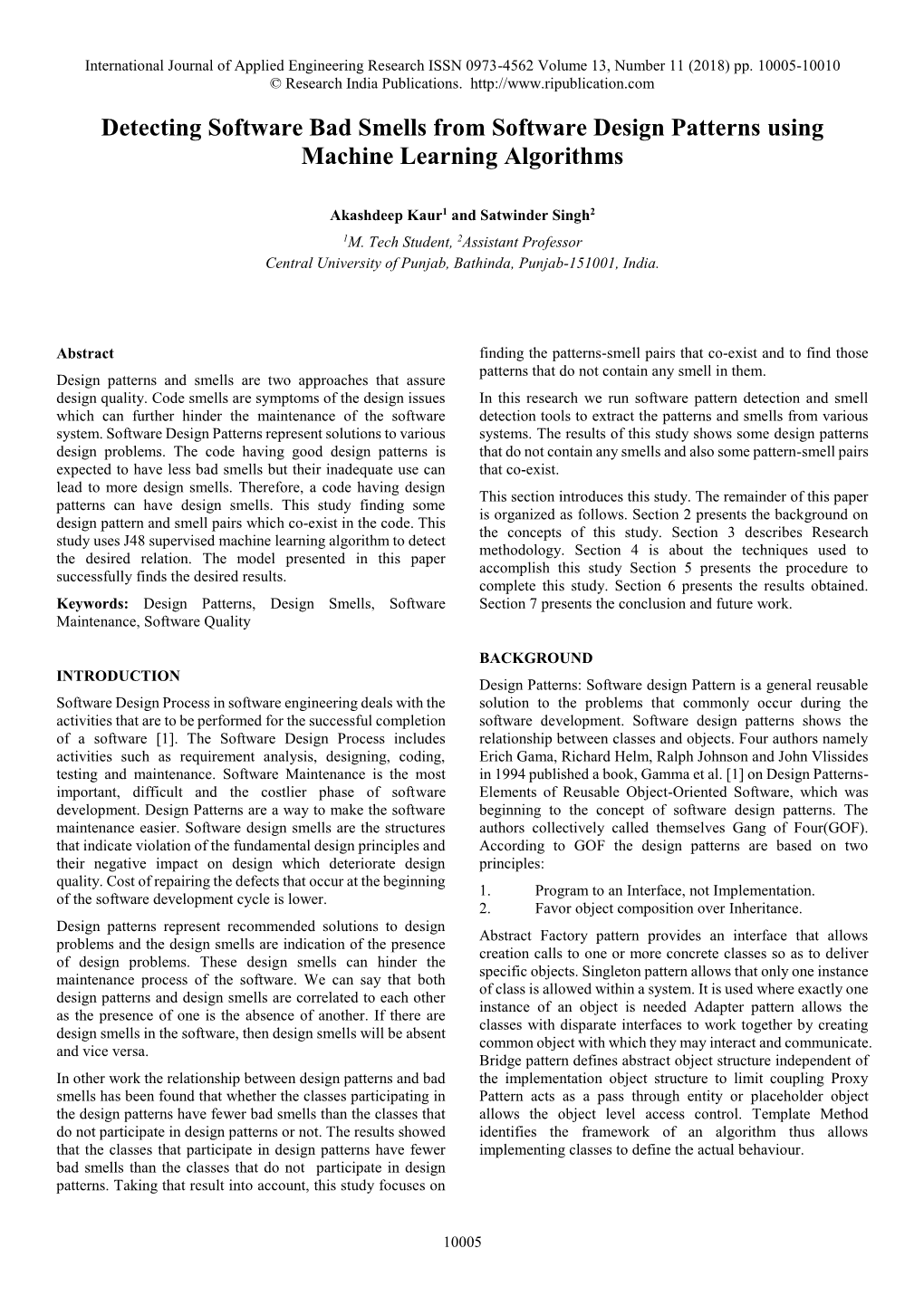 Detecting Software Bad Smells from Software Design Patterns Using Machine Learning Algorithms