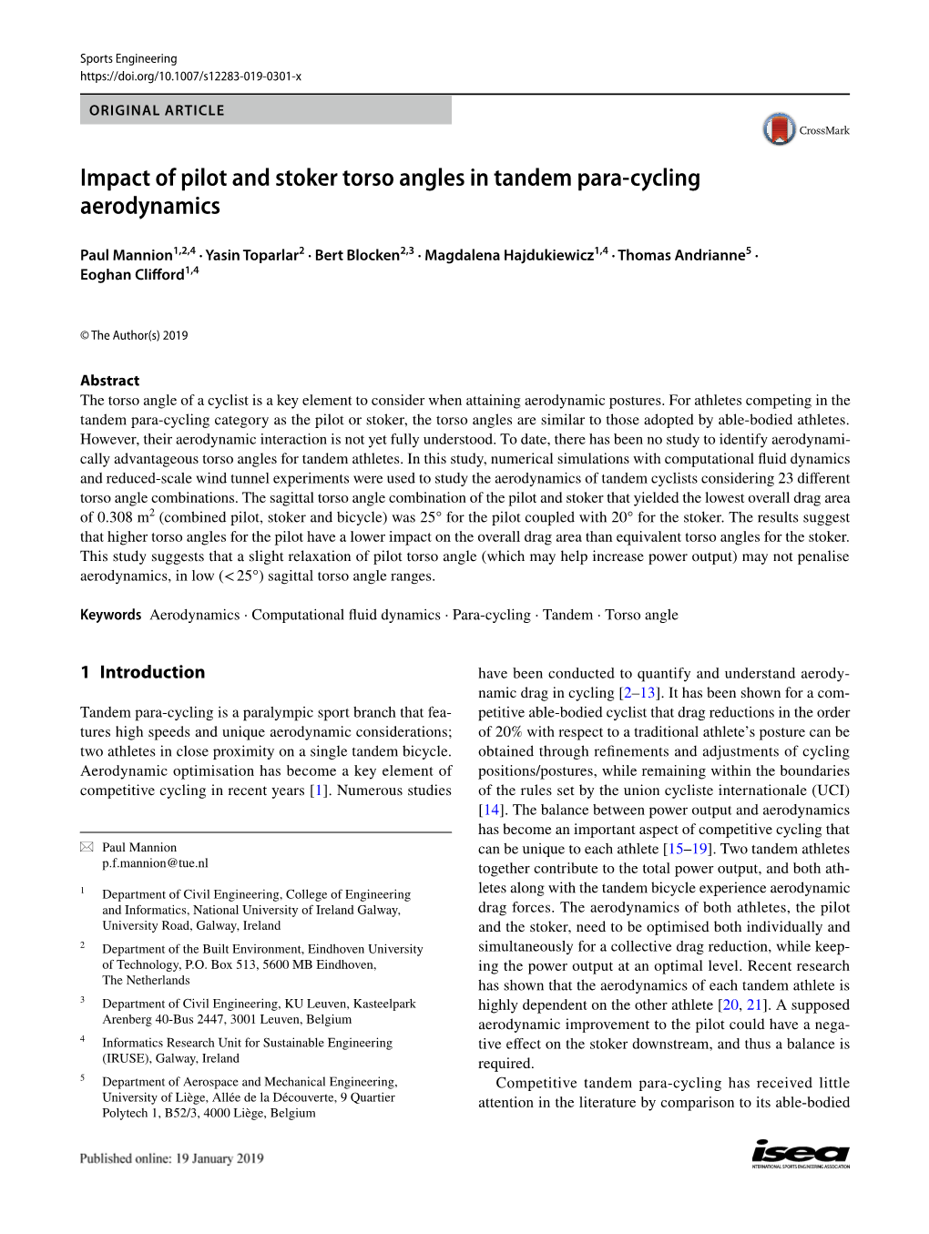 Impact of Pilot and Stoker Torso Angles in Tandem Para-Cycling Aerodynamics