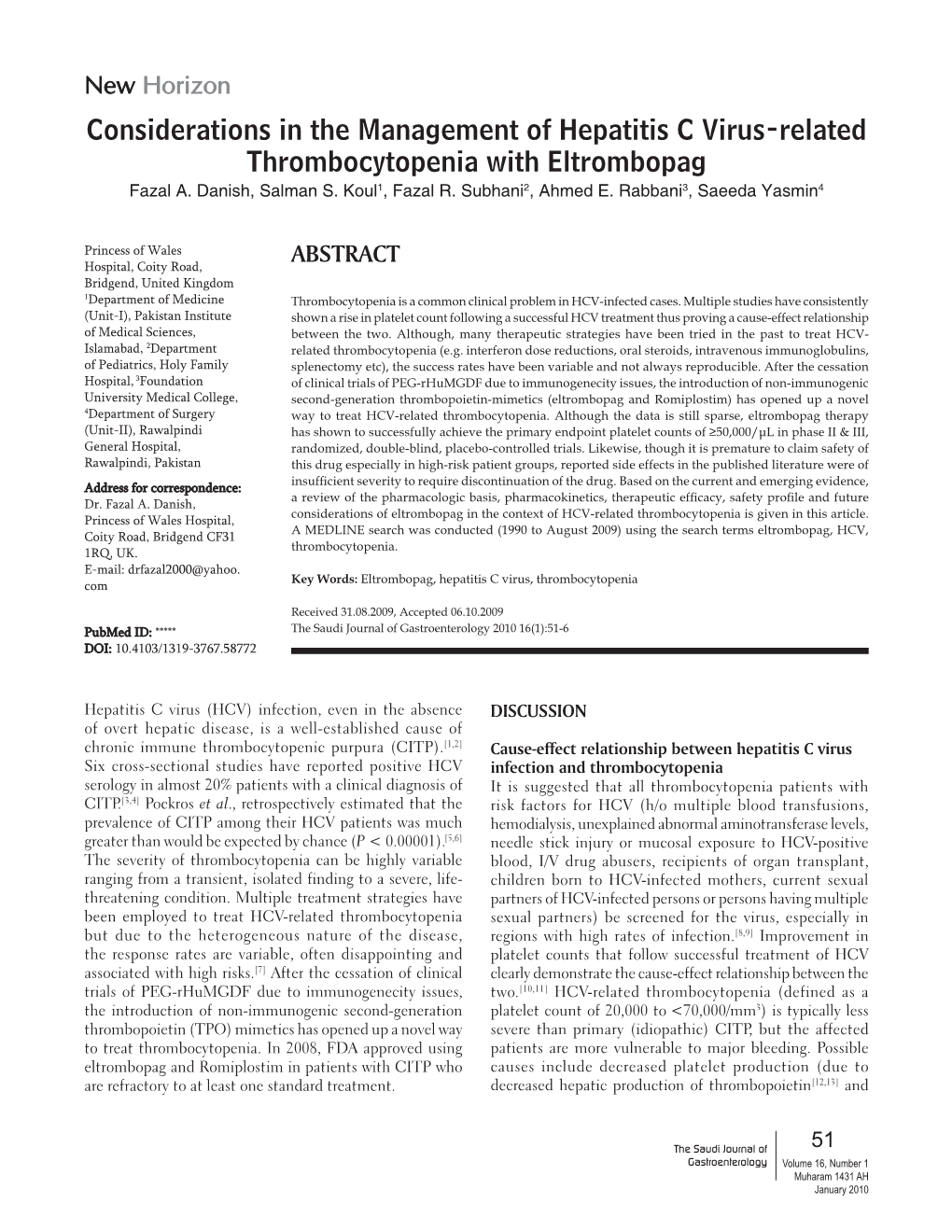 Considerations in the Management of Hepatitis C Virus-Related Thrombocytopenia with Eltrombopag Fazal A