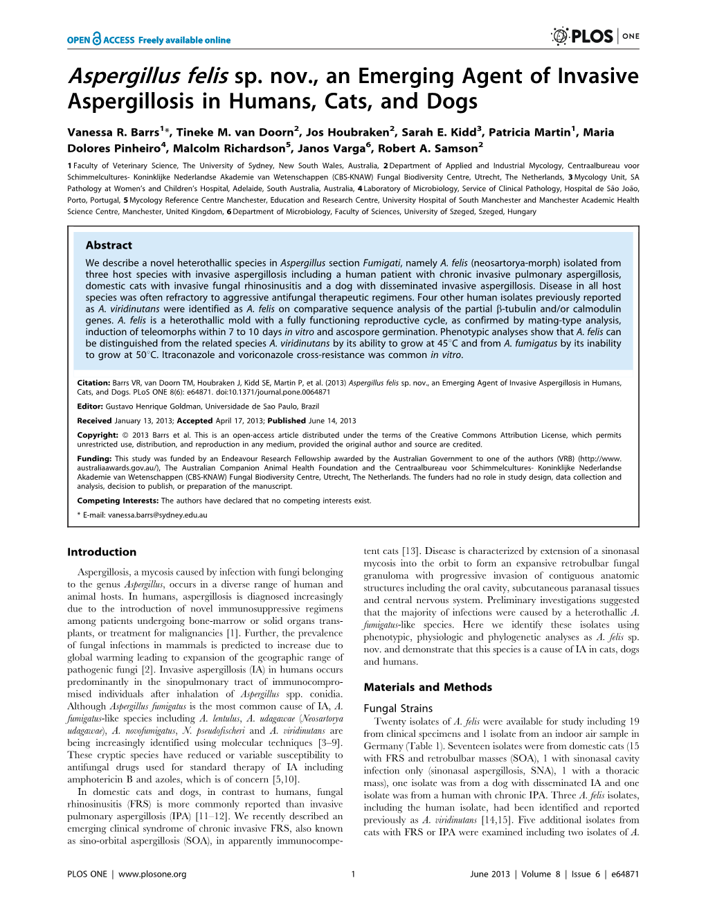 Aspergillus Felis Sp.Nov., an Emerging Agent Of