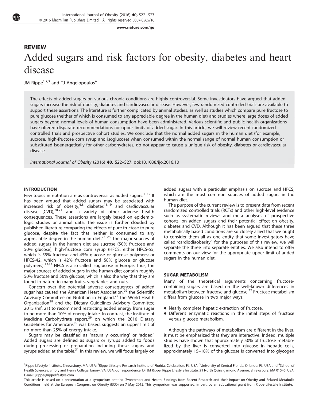 Added Sugars and Risk Factors for Obesity, Diabetes and Heart Disease