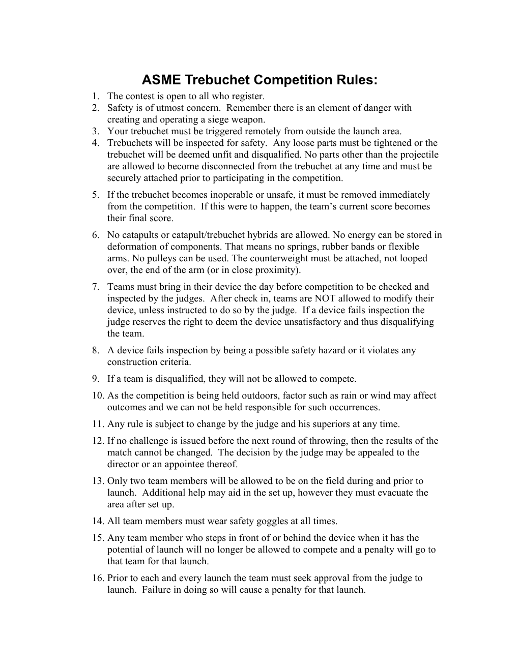 Trebuchet Design Rules