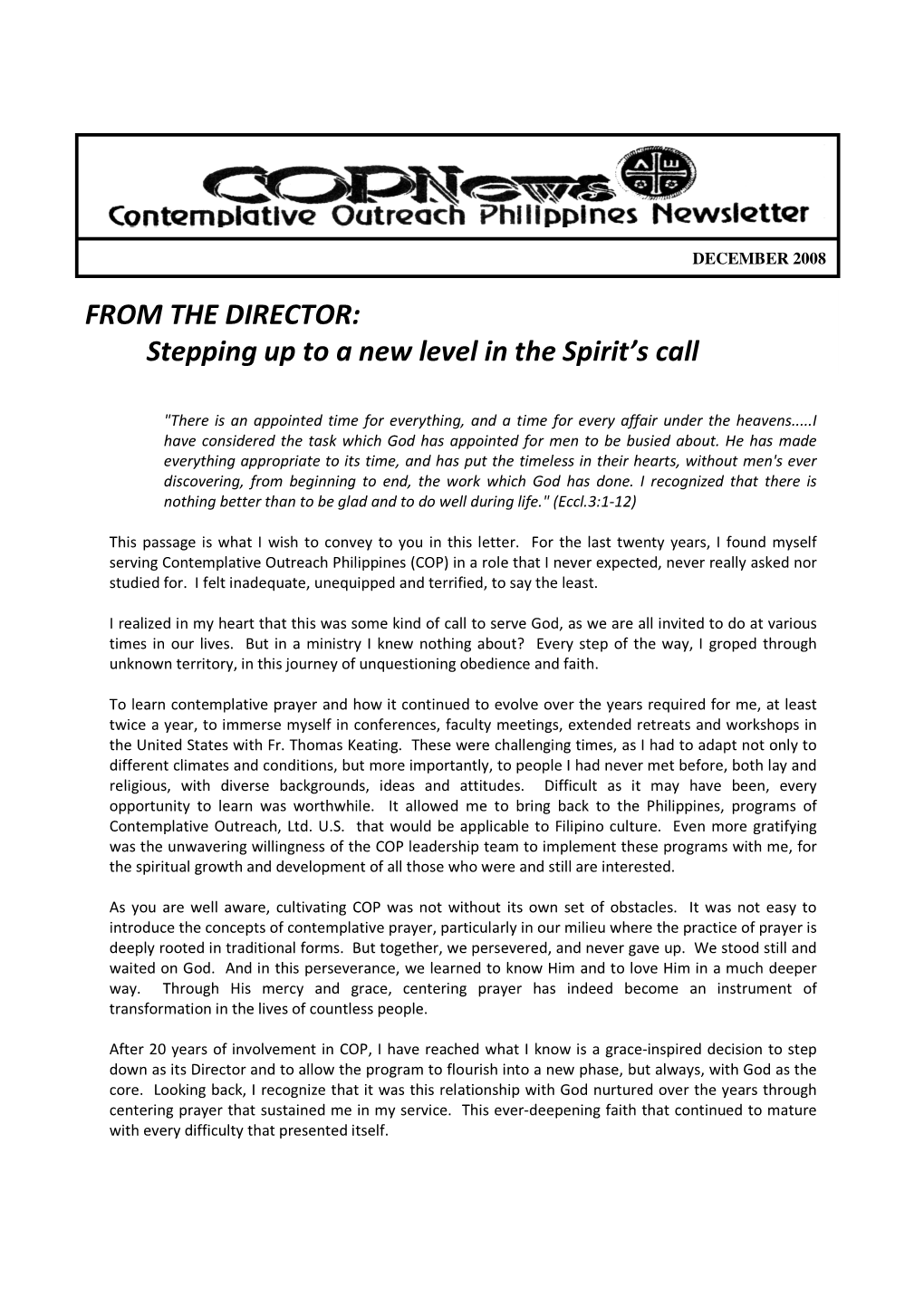 Stepping up to a New Level in the Spirit's Call