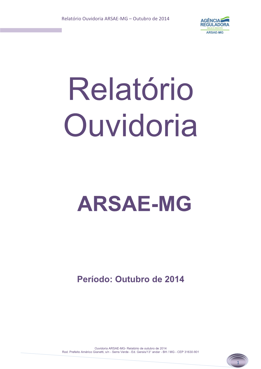Relatório Ouvidoria ARSAE-MG – Outubro De 2014
