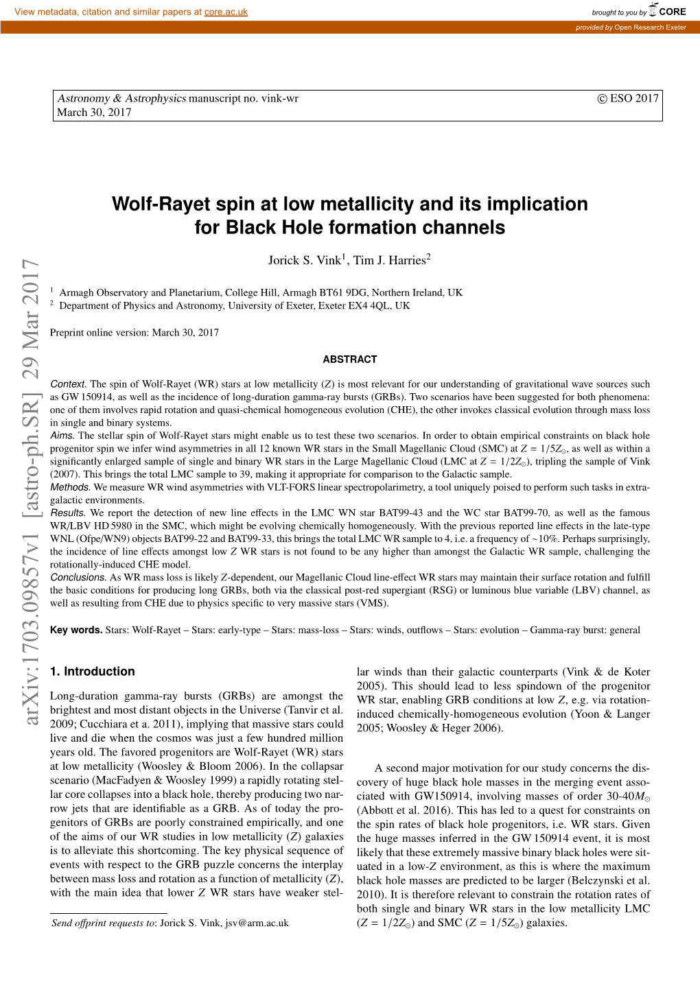 Arxiv:1703.09857V1 [Astro-Ph.SR] 29 Mar 2017 Rpitoln Eso:Mrh3,2017 30, March Version: Online Preprint E Words