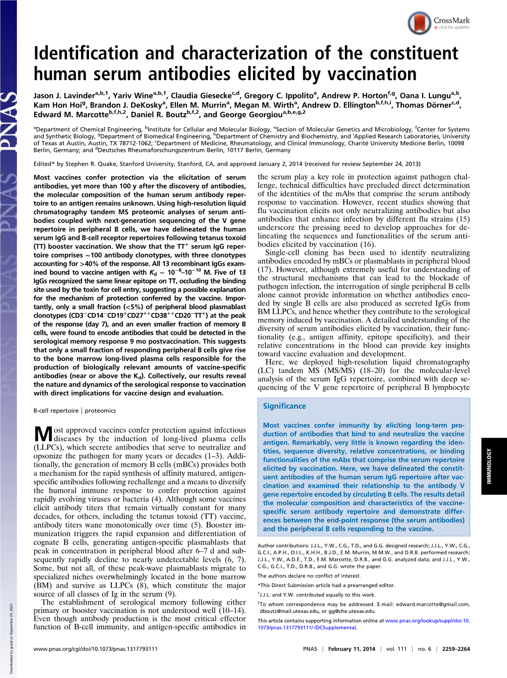 Identification and Characterization of the Constituent Human Serum Antibodies Elicited by Vaccination