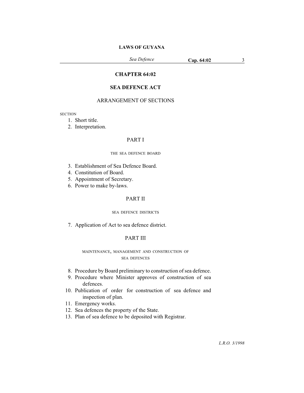 Chapter 64:02 Sea Defence Act Arrangement of Sections 1