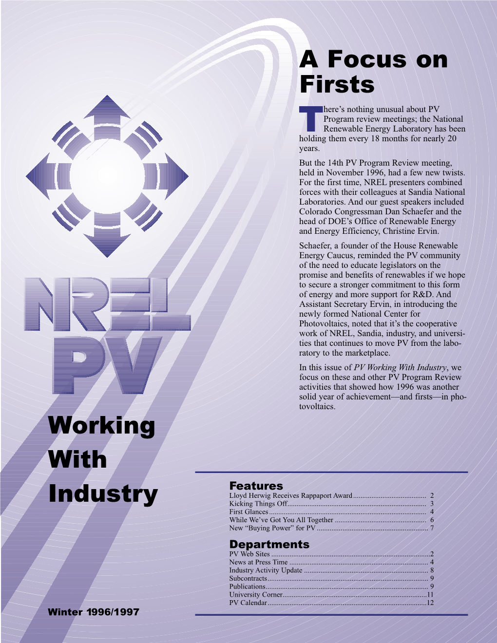 NREL PV Working with Industry, Winter 1996/1997