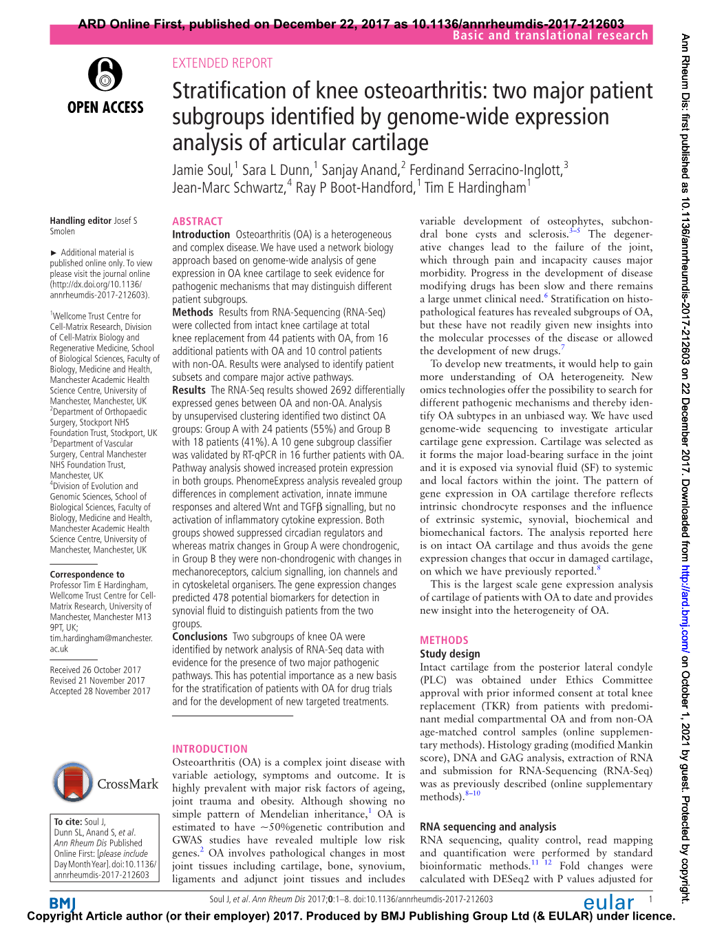 Stratification of Knee Osteoarthritis: Two Major Patient Subgroups Identified