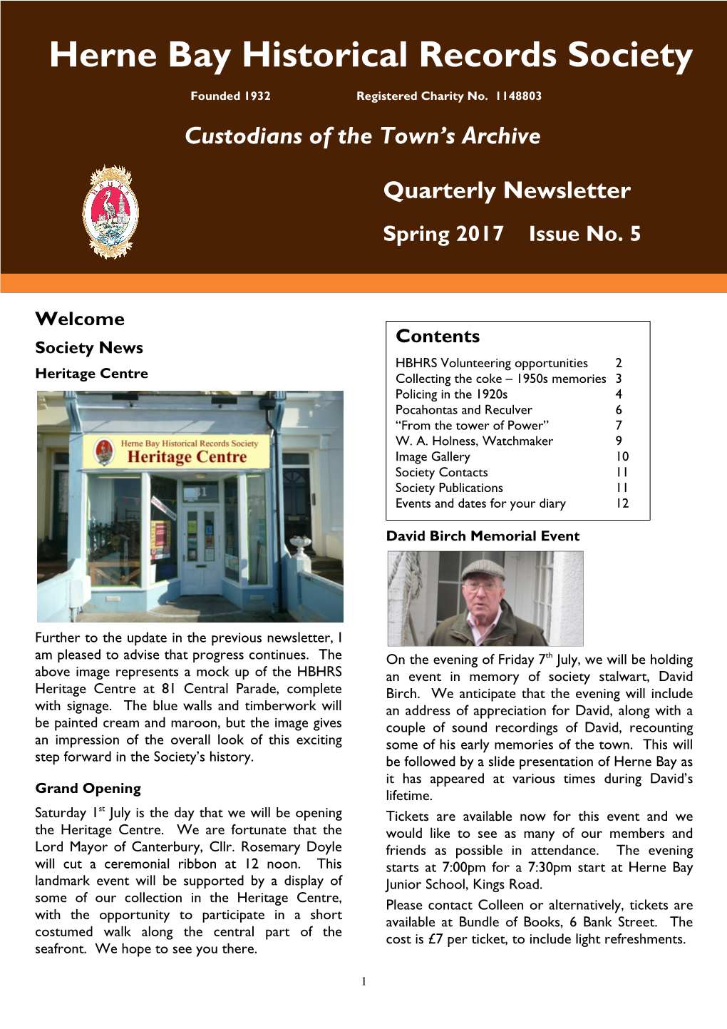 Quarterly Newsletter Spring 2017 Issue No. 5 Erne Bay Historical