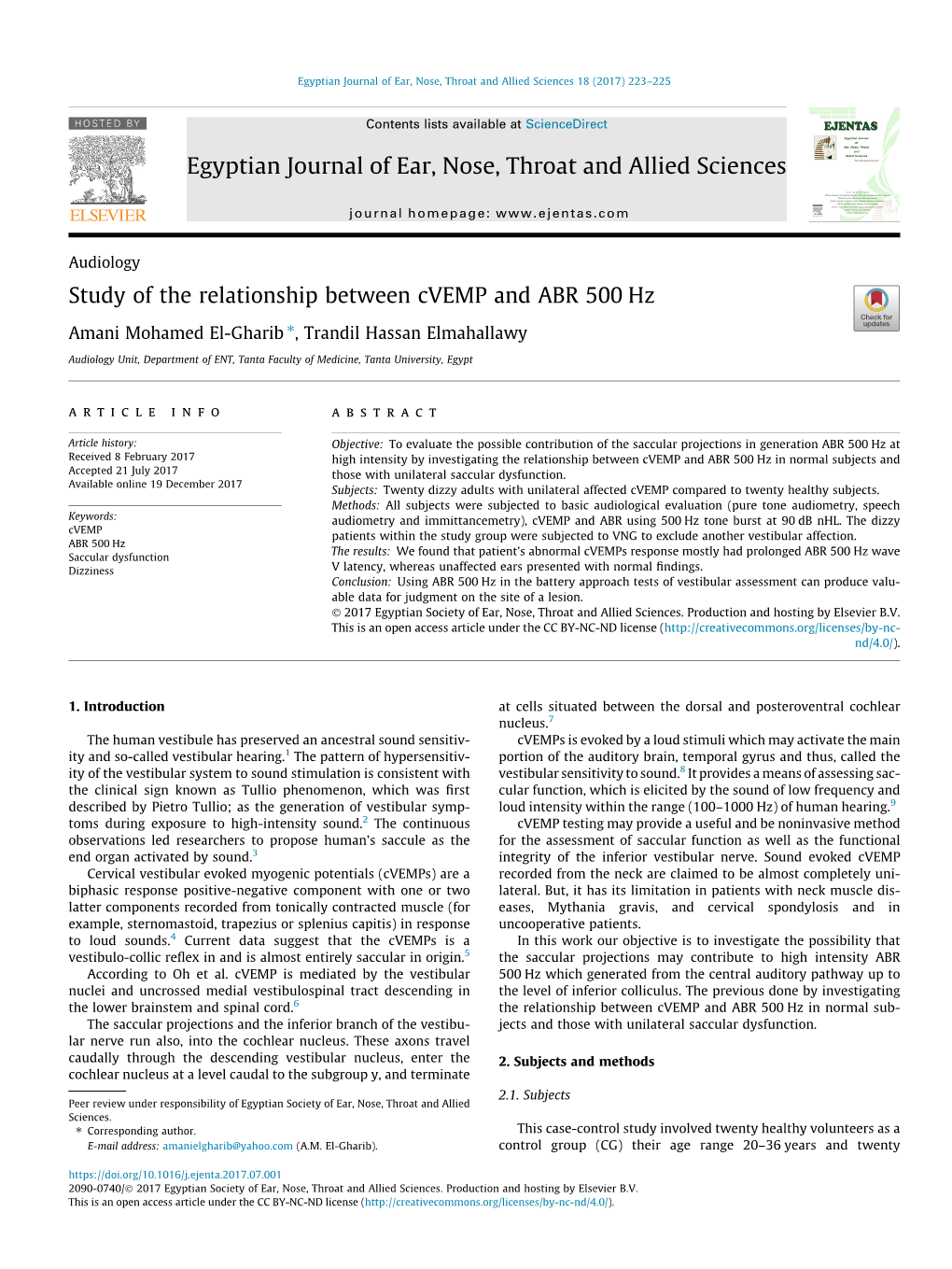 Study of the Relationship Between Cvemp and ABR 500Â€¯Hz