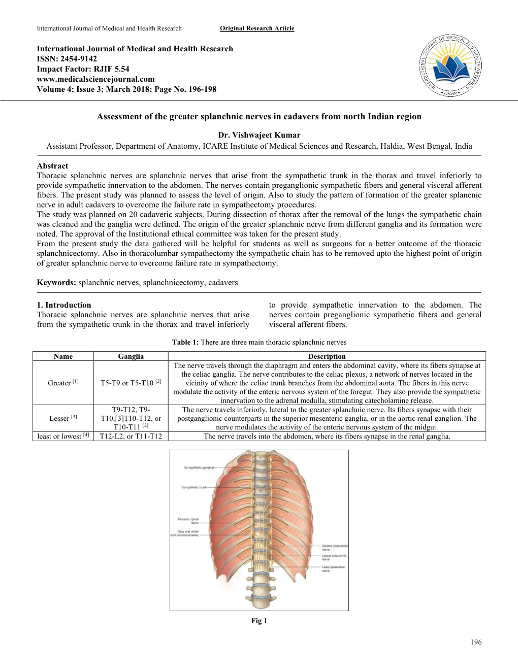 Assessment of the Greater Splanchnic Nerves in Cadavers from North Indian Region