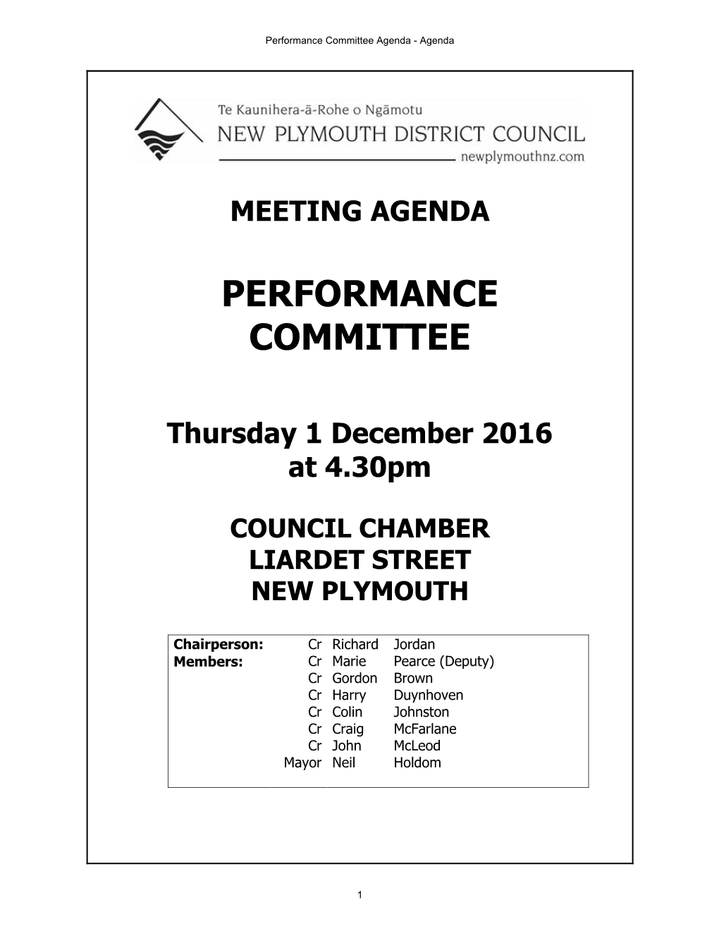 Performance Committee Agenda - Agenda