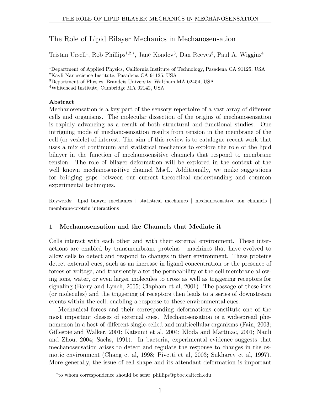 The Role of Lipid Bilayer Mechanics in Mechanosensation