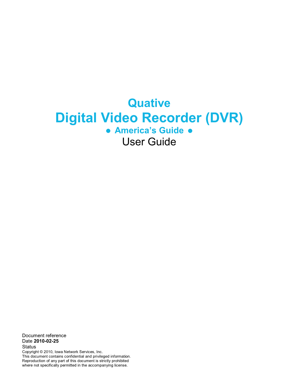 Digital Video Recorder (DVR)  America’S Guide  User Guide