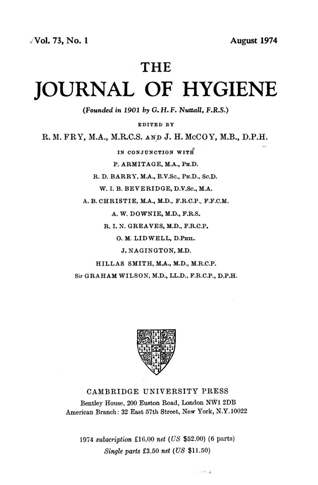 The Journal of Hygiene 1974 Volume.73 No.1