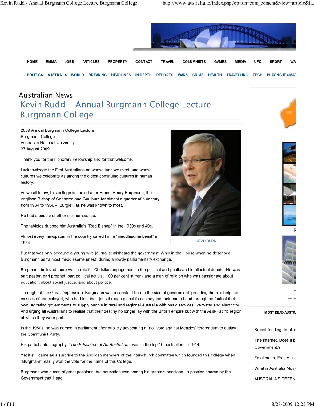 Kevin Rudd - Annual Burgmann College Lecture Burgmann College