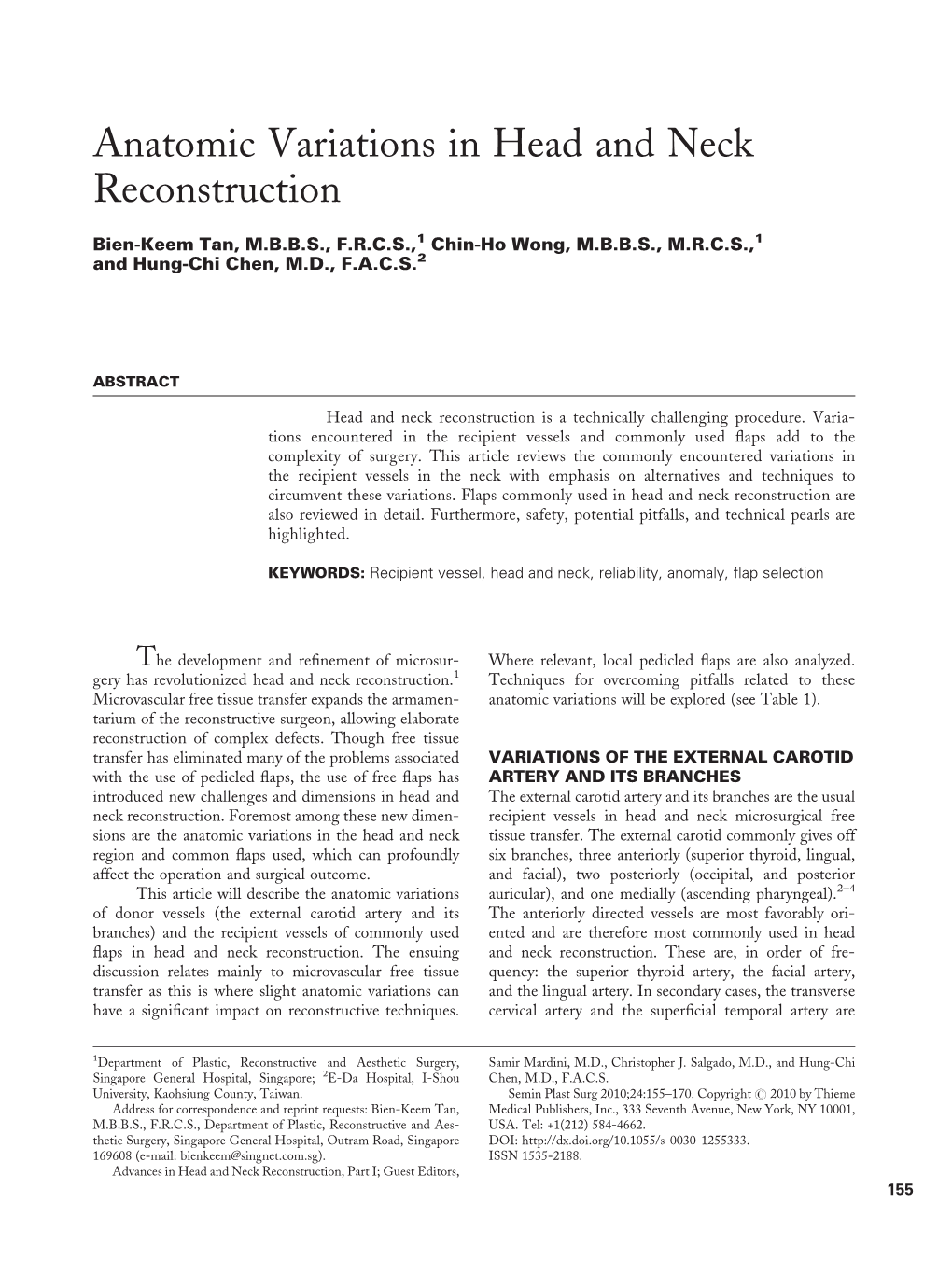 Anatomic Variations in Head and Neck Reconstruction