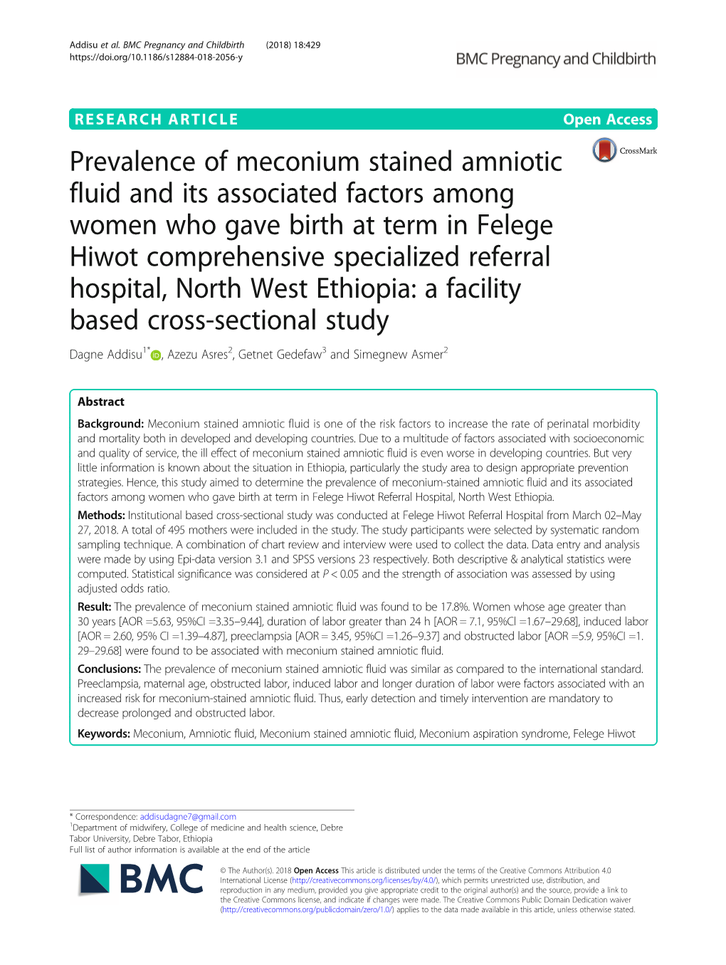 Prevalence of Meconium Stained Amniotic Fluid and Its Associated