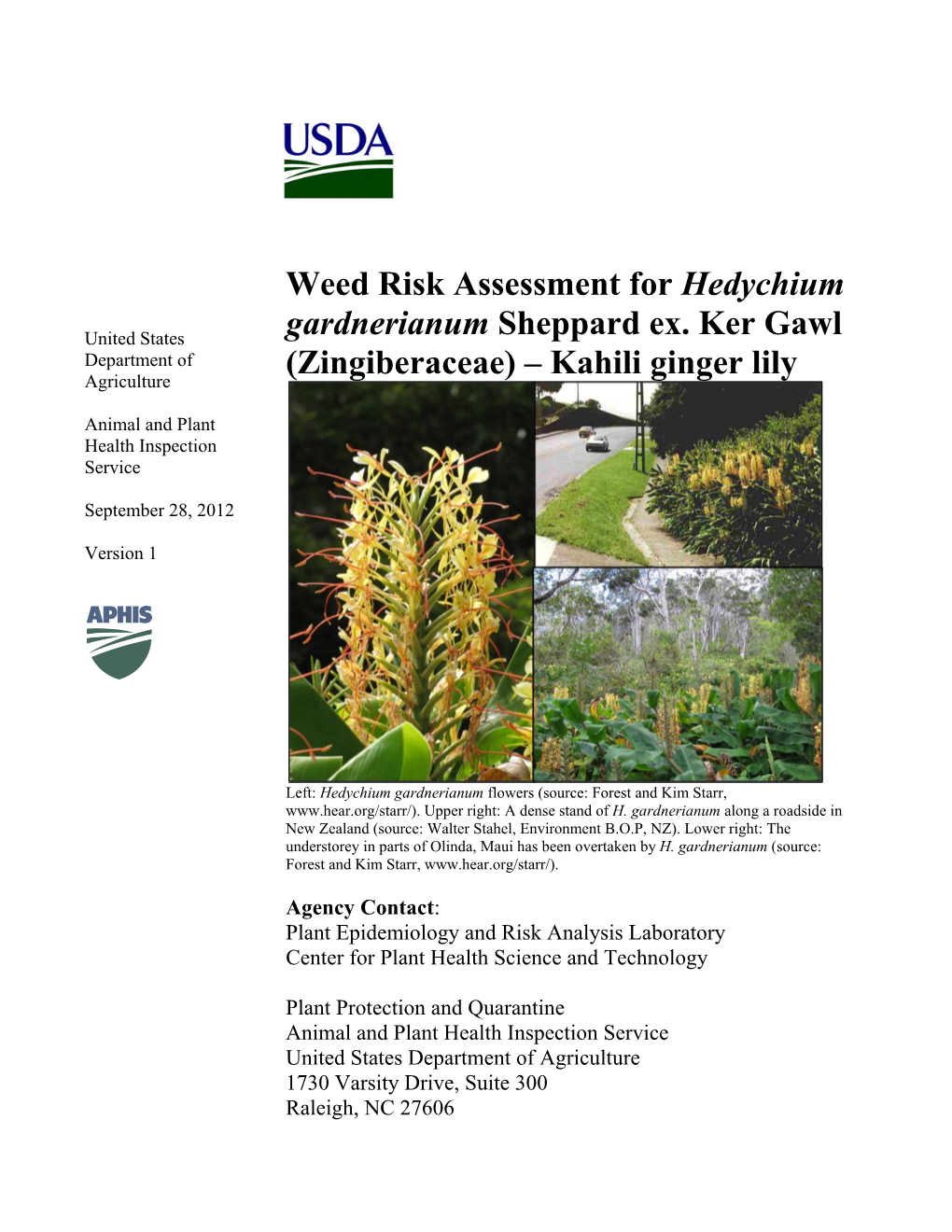 Weed Risk Assessment for Hedychium Gardnerianum