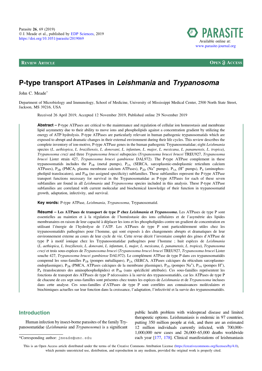 P-Type Transport Atpases in Leishmania and Trypanosoma