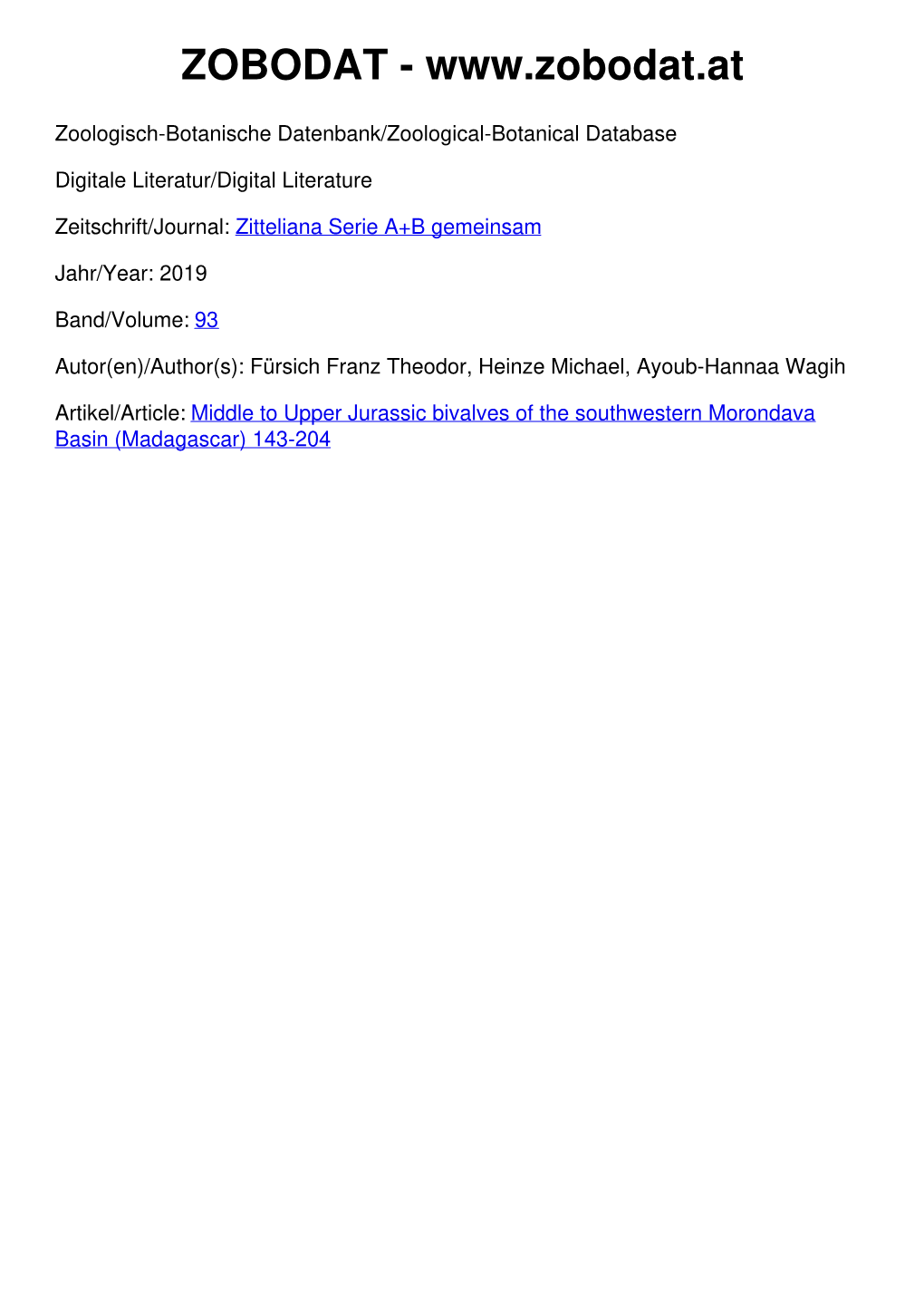 Middle to Upper Jurassic Bivalves of the Southwestern Morondava Basin (Madagascar) 143-204 143 Zitteliana 93