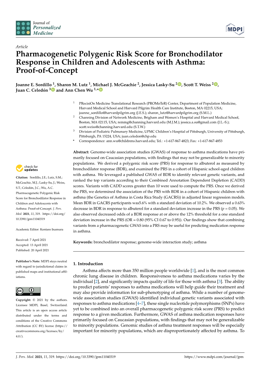 Pharmacogenetic Polygenic Risk Score for Bronchodilator Response in Children and Adolescents with Asthma: Proof-Of-Concept