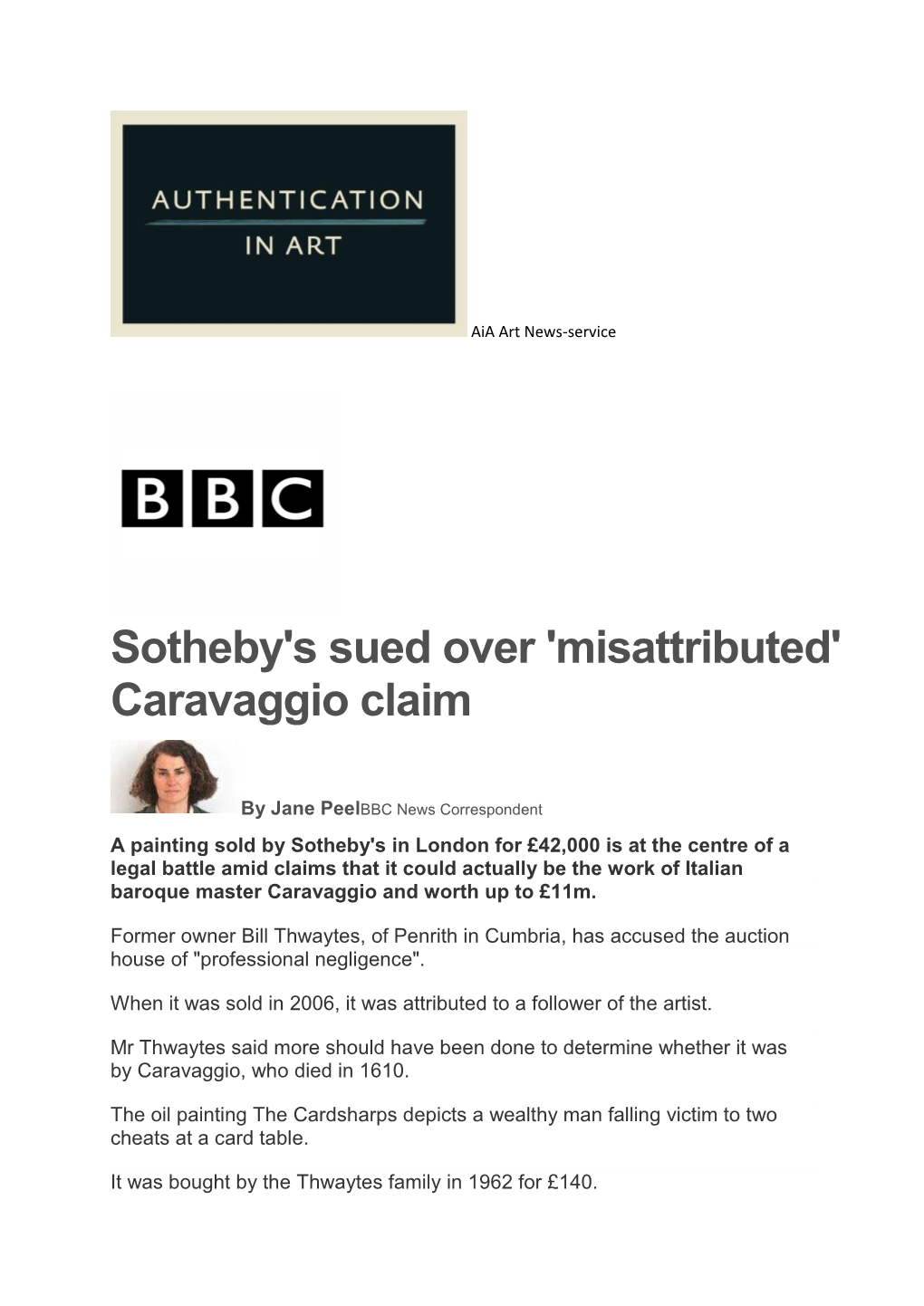 Sotheby's Sued Over 'Misattributed' Caravaggio Claim