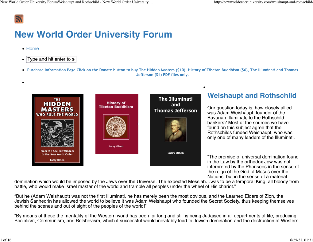 New World Order University Forumweishaupt and Rothschild - New World Order University