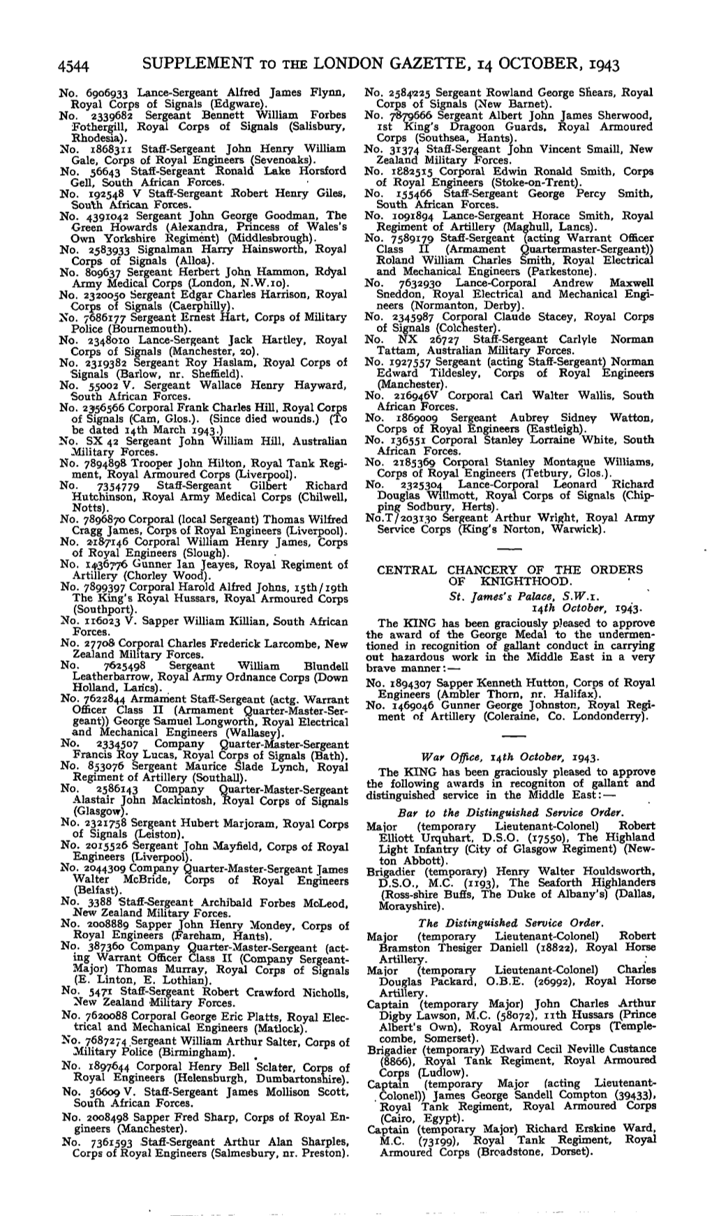 SUPPLEMENT to the LONDON GAZETTE, 14 OCTOBER, 1943 No