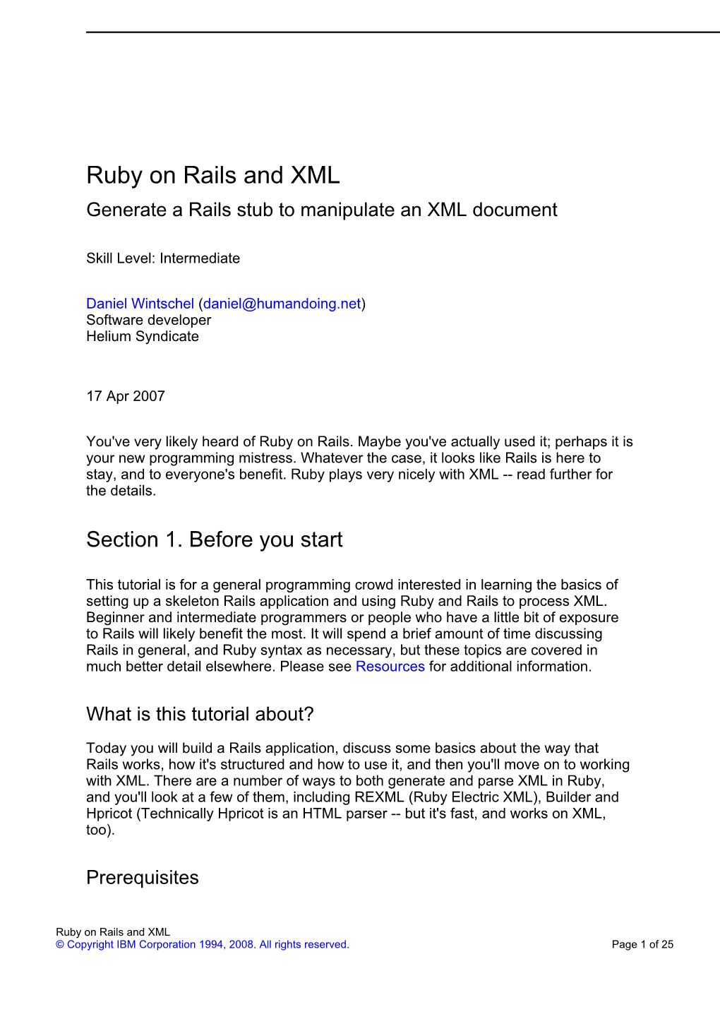 Ruby on Rails and XML Generate a Rails Stub to Manipulate an XML Document