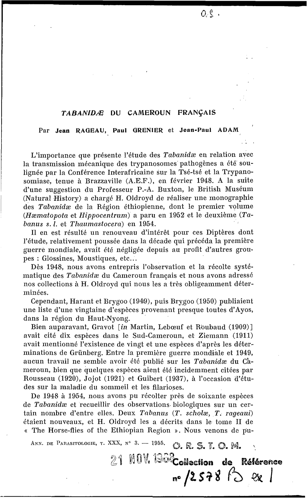 TABANIDAE Du Cameroun Français