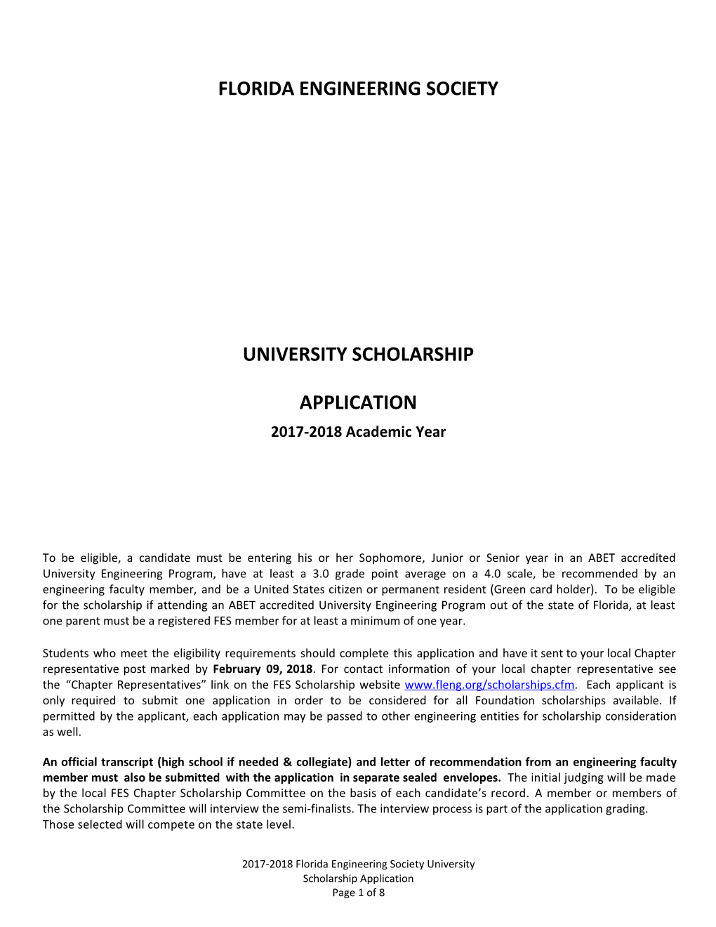 University Scholarship Application