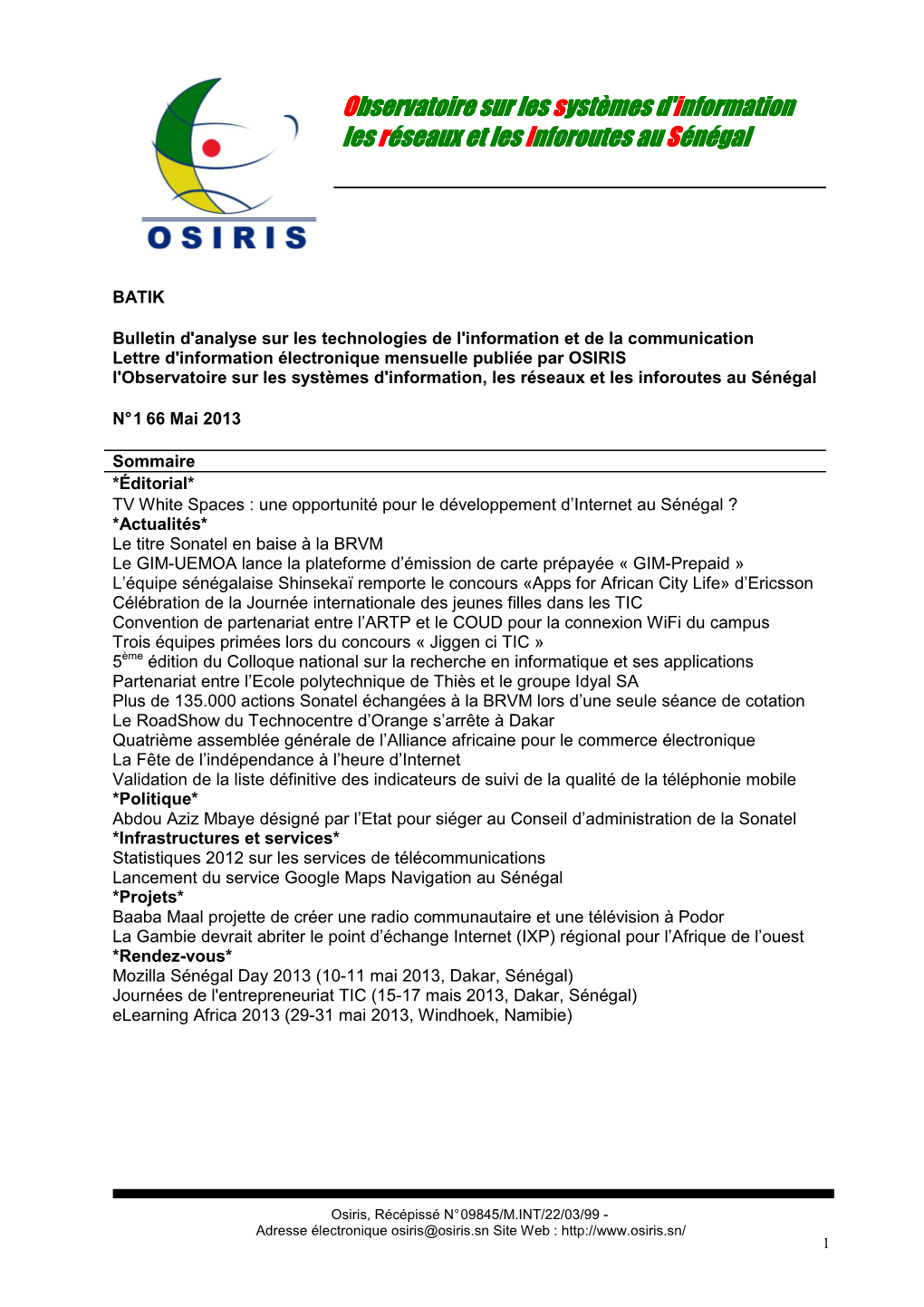 Les Réseaux Et Les Inforoutes Au Sénégal