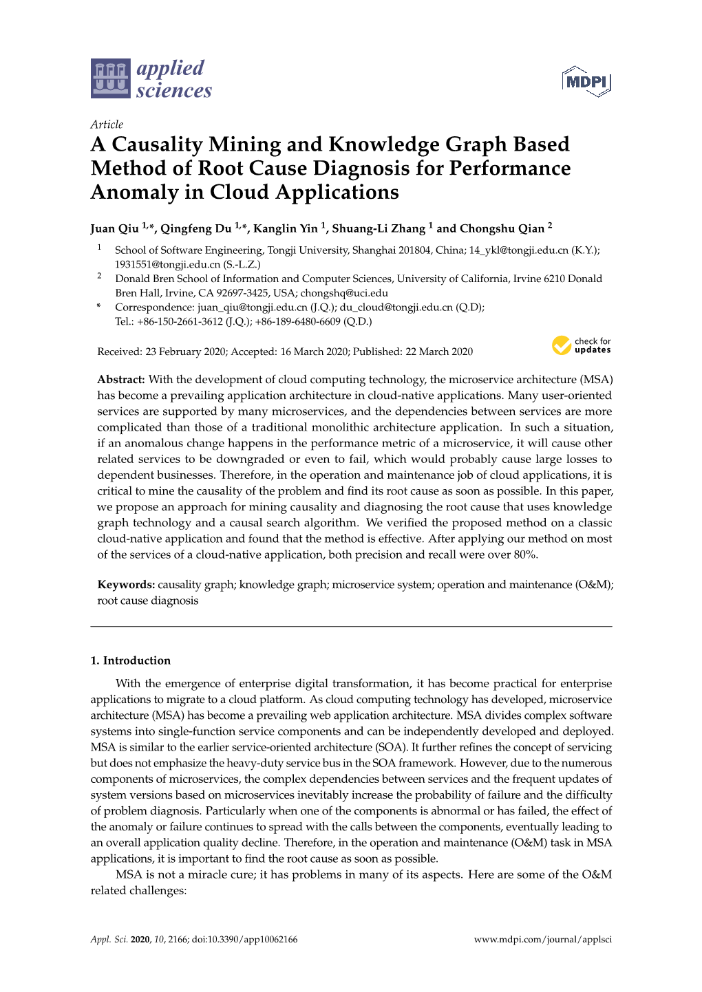 A Causality Mining and Knowledge Graph Based Method of Root Cause Diagnosis for Performance Anomaly in Cloud Applications