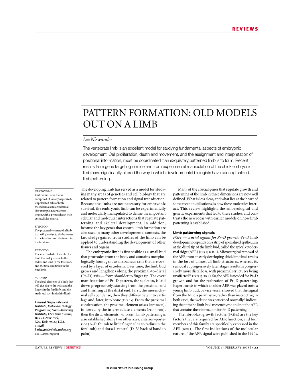 Pattern Formation: Old Models out on a Limb