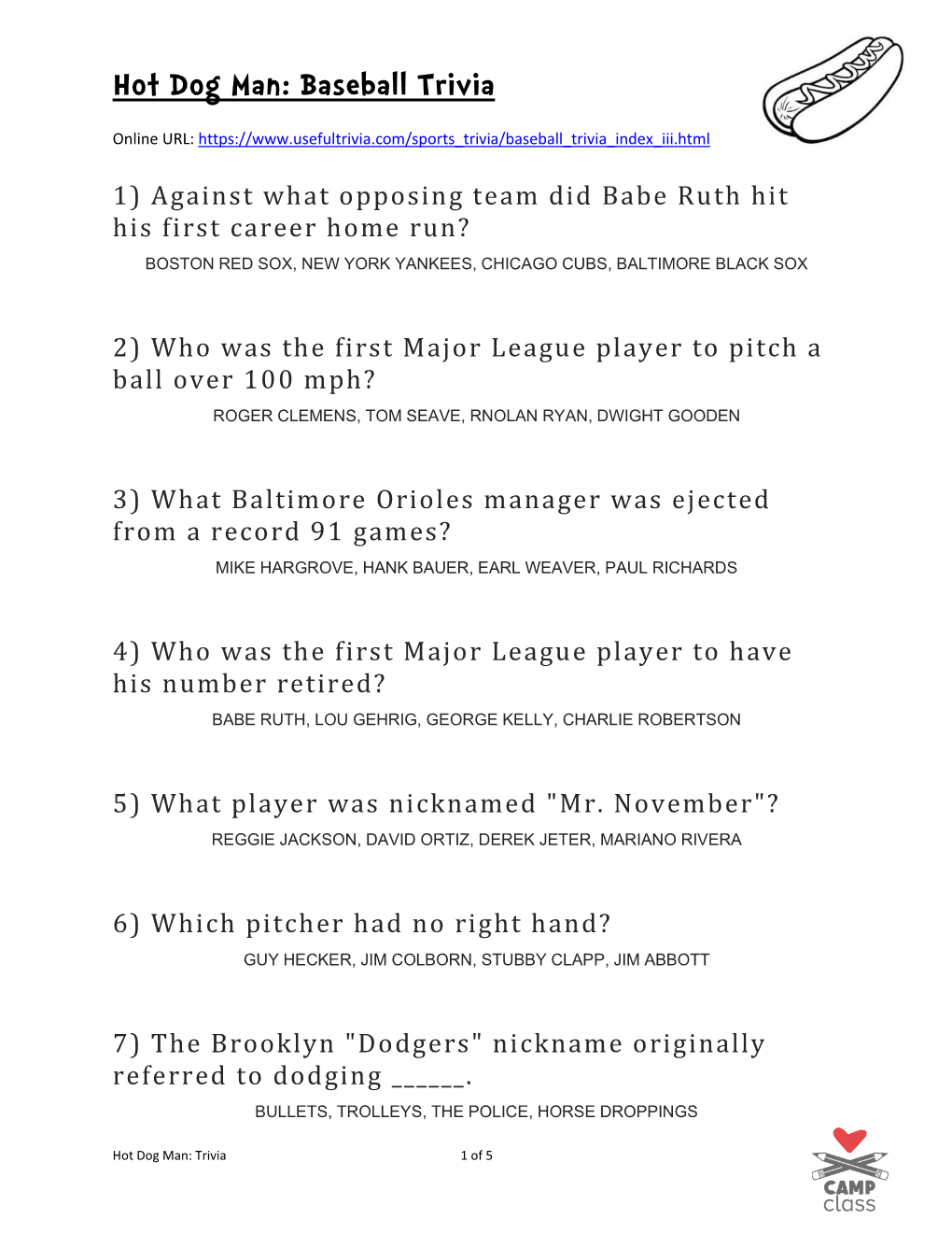 Baseball Trivia